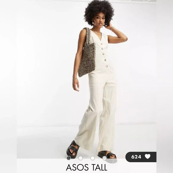 Pants Jumpsuits Asos Design Tall Linen Look Button Through